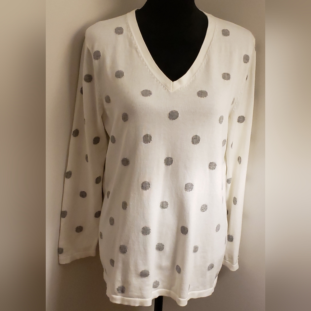 Women's Tommy Hilfiger V-neck Sweater Ivory/Gray Sz XL